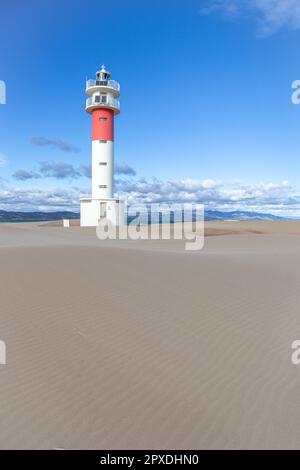 Faro del Fangar (Phare de Fangar) à Punta del Fangar, Espagne Banque D'Images