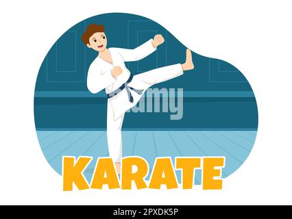 Les gens qui font quelques mouvements de base d'arts martiaux de karaté, la pose de combat et le port de kimono dans le dessin main pour la page d'arrivée modèles Illustration Banque D'Images