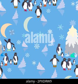les pingouins se contournent autour de l'arbre de noël Banque D'Images