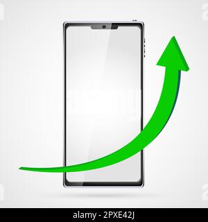graphique croissant avec flèche verte vers le haut sur fond noir smartphone smartphone avec écran tactile, moderne réaliste. Illustration vectorielle. Illustration de Vecteur