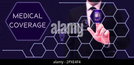 Légende conceptuelle couverture médicale, Aperçu de l'entreprise inclusion dans le cadre d'une police d'assurance ou d'un plan de protection médicale Banque D'Images