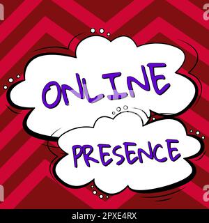 Signe d'écriture à la main présence en ligne, concept Internet existence de quelqu'un qui peut être trouvé par une recherche en ligne Banque D'Images