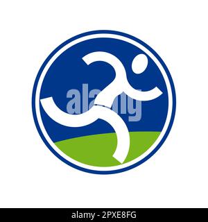 Homme de course abstrait. Coureur à l'intérieur d'un cercle. Modèle vectoriel en bleu et vert, logo Illustration de Vecteur