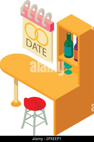 Icône de date de mariage, vecteur isométrique. Comptoir de bar et calendrier de mariage. Événement, célébration, rappel Illustration de Vecteur