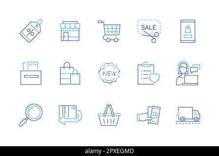 Shopping et vente - ensemble d'icônes de style de design de ligne moderne Illustration de Vecteur