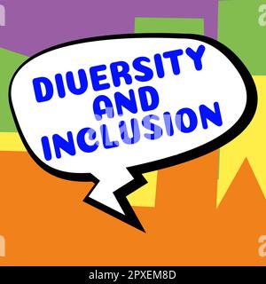 Texte montrant inspiration diversité et inclusion, gamme de concepts d'affaires différence humaine inclut la race ethnicité sexe Banque D'Images