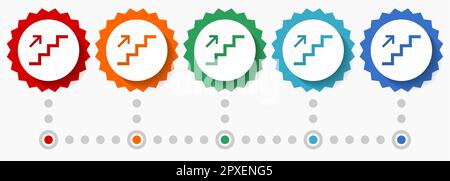 Ensemble d'icônes vectorielles en escalier, modèle d'infographie coloré, ensemble d'icônes de badge à motif plat dans 5 coloris Illustration de Vecteur