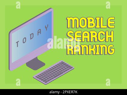 Affiche de texte montrant le classement de recherche mobile, le site Web de concept d'Internet ou la page est classé dans les résultats de Search Engine Banque D'Images