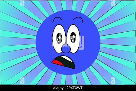 Bleu émotionnel rond surprend le visage emoji sur un fond de rayons bleus abstraits. Illustration vectorielle. Illustration de Vecteur