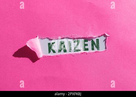 Légende du texte présentant Kaizen, Word pour une philosophie d'entreprise japonaise d'amélioration des pratiques de travail Banque D'Images