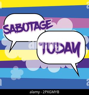 Sabotage de signe d'écriture à la main, mot écrit sur la destruction des outils et du matériel d'un employeur par les travailleurs Banque D'Images