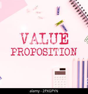 Légende conceptuelle valeur proposition, Word for service rendre l'entreprise ou le produit attrayant pour les clients Banque D'Images