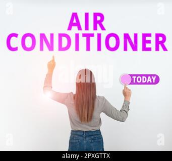 Écriture affichant le texte Air Conditioner, mot écrit sur l'appareil pour laver l'air et contrôler son humidité et sa température Banque D'Images
