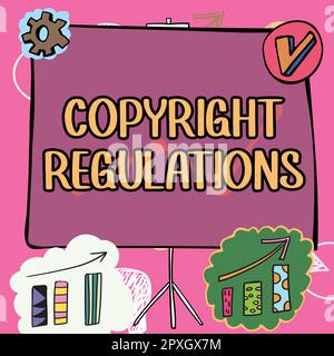 Légende du texte présentant le Règlement sur le droit d'auteur, photo conceptuelle corps de loi qui régit les œuvres originales de la paternité Banque D'Images