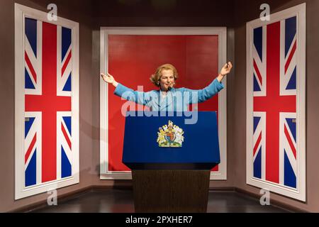 Shah Alam, Malaisie - 17 avril,2023 : la figurine de cire de Margaret Thatcher exposée au tapis rouge 2 dans I-City Shah Alam. Banque D'Images