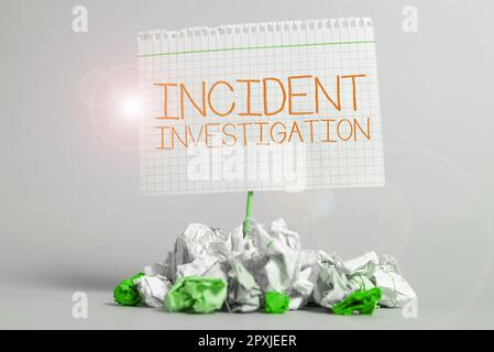 Texte indiquant l'enquête sur l'incident inspiration, concept commercial responsable de l'intégrité de l'incident Banque D'Images