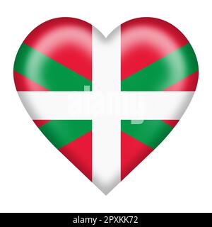 Un bouton de coeur de drapeau basque isolé sur blanc avec l'illustration du chemin d'écrêtage 3D Banque D'Images