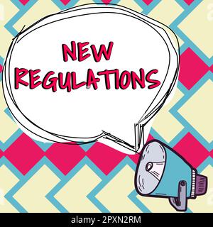 Inspiration montrant signe nouveaux règlements, Business idée réglementation contrôler l'activité habituellement utilisée par les règles. Banque D'Images