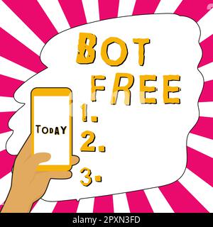 Signe d'écriture à la main Bot Free, Aperçu d'affaires un programme d'ordinateur qui fonctionne automatiquement robots Internet Banque D'Images
