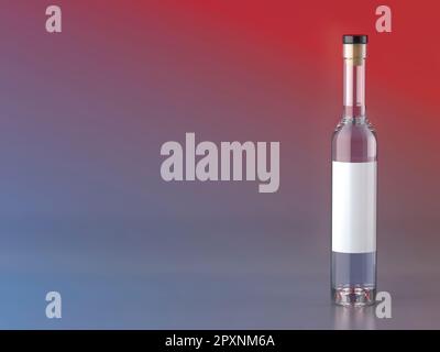 Grand flacon en verre avec liquide incolore à l'intérieur sur fond coloré Banque D'Images