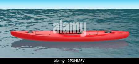 Kayak rouge sur l'eau, vue latérale Banque D'Images