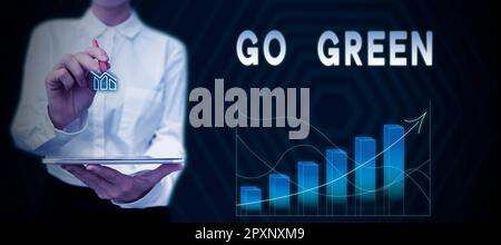 Légende conceptuelle Go Green, mot écrit sur la prise de décisions plus respectueuses de l'environnement comme réduire le recyclage Banque D'Images