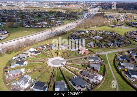 Le complexe de jardin circulaire de Brøndby Haveby. Il a été conçu par l'architecte paysagiste danois Erik Mygind. Banque D'Images