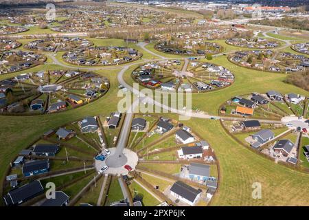 Le complexe de jardin circulaire de Brøndby Haveby. Il a été conçu par l'architecte paysagiste danois Erik Mygind. Banque D'Images