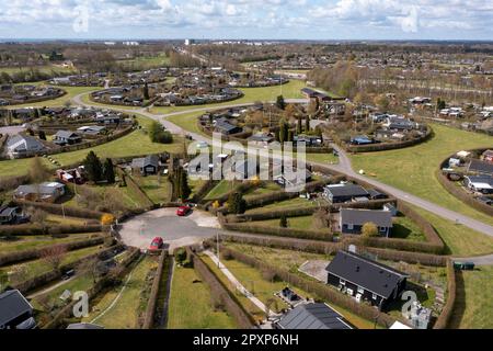 Le complexe de jardin circulaire de Brøndby Haveby. Il a été conçu par l'architecte paysagiste danois Erik Mygind. Banque D'Images