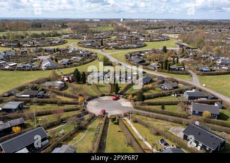 Le complexe de jardin circulaire de Brøndby Haveby. Il a été conçu par l'architecte paysagiste danois Erik Mygind. Banque D'Images