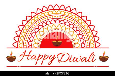 Joyeuse illustration Diwali qui capture les vibrations du festival indien de lumières Diwali. Cela a le texte heureux de Diwali avec Diya et mandala art.. Banque D'Images
