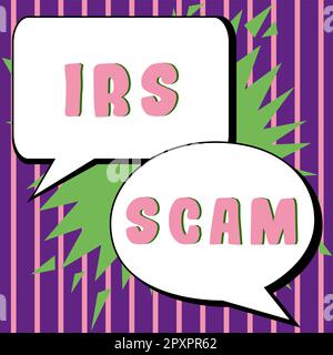 Affichage conceptuel IRS Scam, mot pour les contribuables ciblés en prétendant être un service de revenu interne Banque D'Images