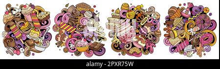 Ensemble de motifs de dessin animé à motif caniche pour desserts. Illustration de Vecteur