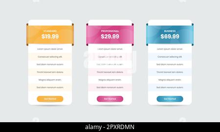 Design minimaliste de la liste de prix de comparaison d'entreprise pour l'interface utilisateur et le modèle Web Illustration de Vecteur