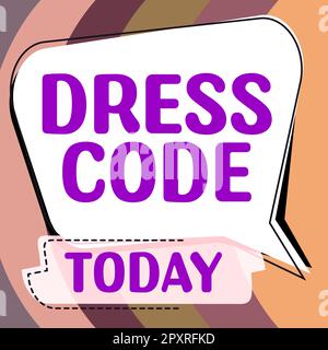 Affiche de texte montrant le code vestimentaire, idée d'affaires une façon acceptée de s'habiller pour une occasion ou un groupe particulier Banque D'Images