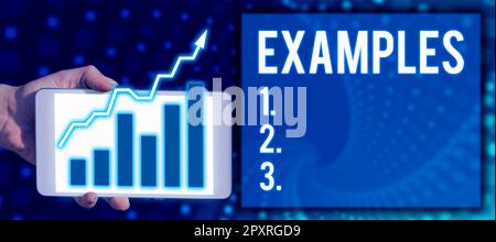 Texte montrant l'inspiration exemples, concept signification photo exemple modèle à suivre Guide Explication par exemple Banque D'Images