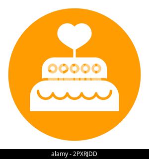 Gâteau de mariage dessert avec icône de glyphe de coeur. Symbole Saint-Valentin. Illustration vectorielle, éléments romantiques. Autocollant, patch, badge, carte de mariage Banque D'Images