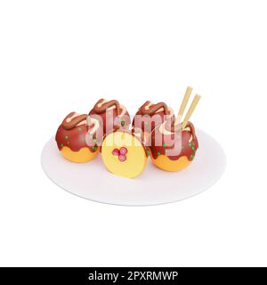 3d illustration de la nourriture asiatique takoyaki, cuisine japonaise Banque D'Images