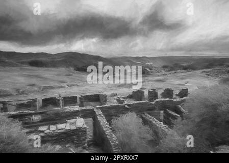 Peinture numérique de la carrière abandonnée de Rhos Slate à Capel Curig, en dessous de Moel Siabod dans le parc national de Snowdonia, au pays de Galles Banque D'Images