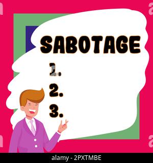 Sabotage de signe d'écriture à la main, destruction de concept d'Internet des outils et du matériel d'un employeur par les travailleurs Banque D'Images