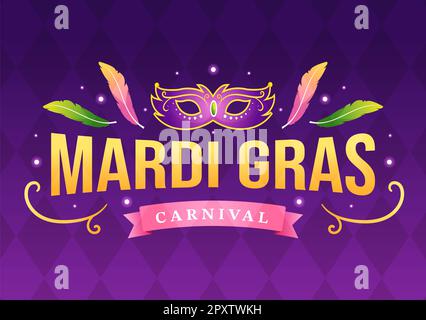 Mardi gras Carnival Party Illustration avec masque, plumes et Art Festival pour Web Banner ou Landing page en Flat Cartoon modèles dessinés à la main Banque D'Images