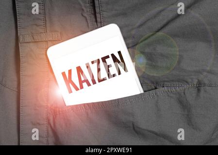 Légende du texte présentant Kaizen, concept Internet une philosophie japonaise d'amélioration des pratiques de travail Banque D'Images