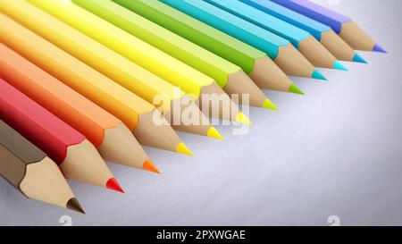 Crayons de couleur sur fond gris. 3D illustration. Banque D'Images