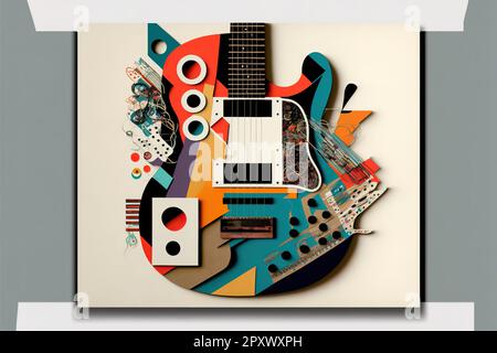 Guitare illustration musicale. motif collage de papier d'art tendance. Banque D'Images