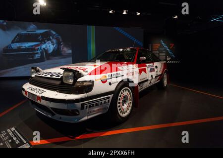 Toyota Celica GT-four ST165 (1990). Exposition de vieilles voitures de rallye 'âge d'or de Rally' à MAUTO, Museo dell'automobile de Turin, Italie. Banque D'Images