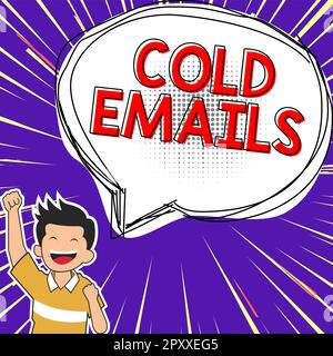 Légende de texte présentant des e-mails froids, Word écrit sur un e-mail non sollicité envoyé à un destinataire sans contact préalable Banque D'Images