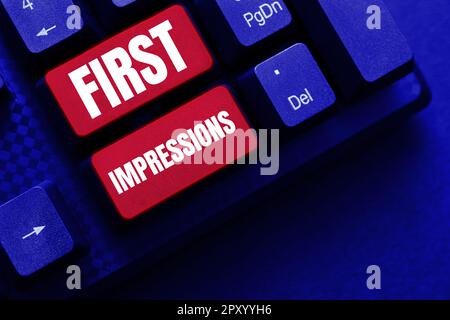Légende conceptuelle premières impressions, Mot écrit sur ce que la personne pense de vous quand elle vous rencontre pour la première fois Banque D'Images