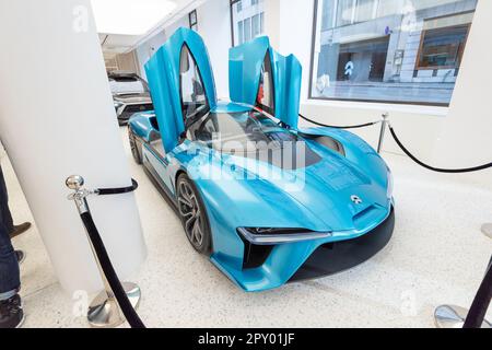 Oslo, Norvège - 13 octobre 2021: La voiture de sport électrique NIO EP9 est exposée à la Maison NIO à Oslo. Banque D'Images