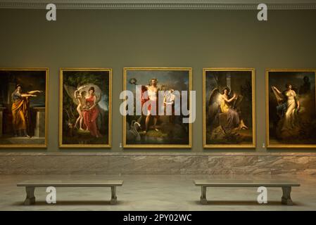 Le superbe ensemble de peintures 'Apollo et ses Muses' occupe tout un mur dans le Cleveland Museum of Art Banque D'Images