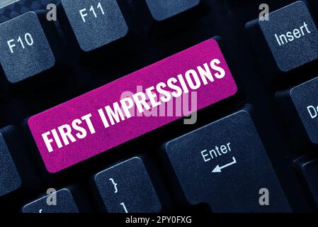 Légende conceptuelle premières impressions, mot pour ce qu'une personne pense de vous quand elle vous rencontre pour la première fois Banque D'Images